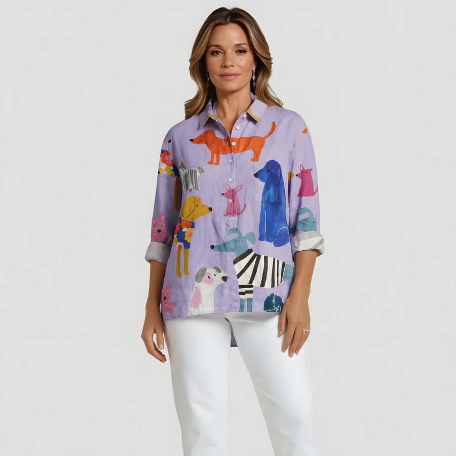 Coralie | Women's Dog Art Print Casual Shirt