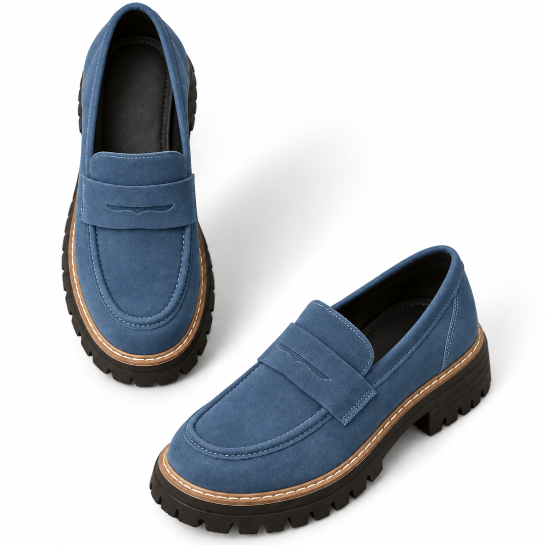 Gwen Casual Flat Loafers in denim blue