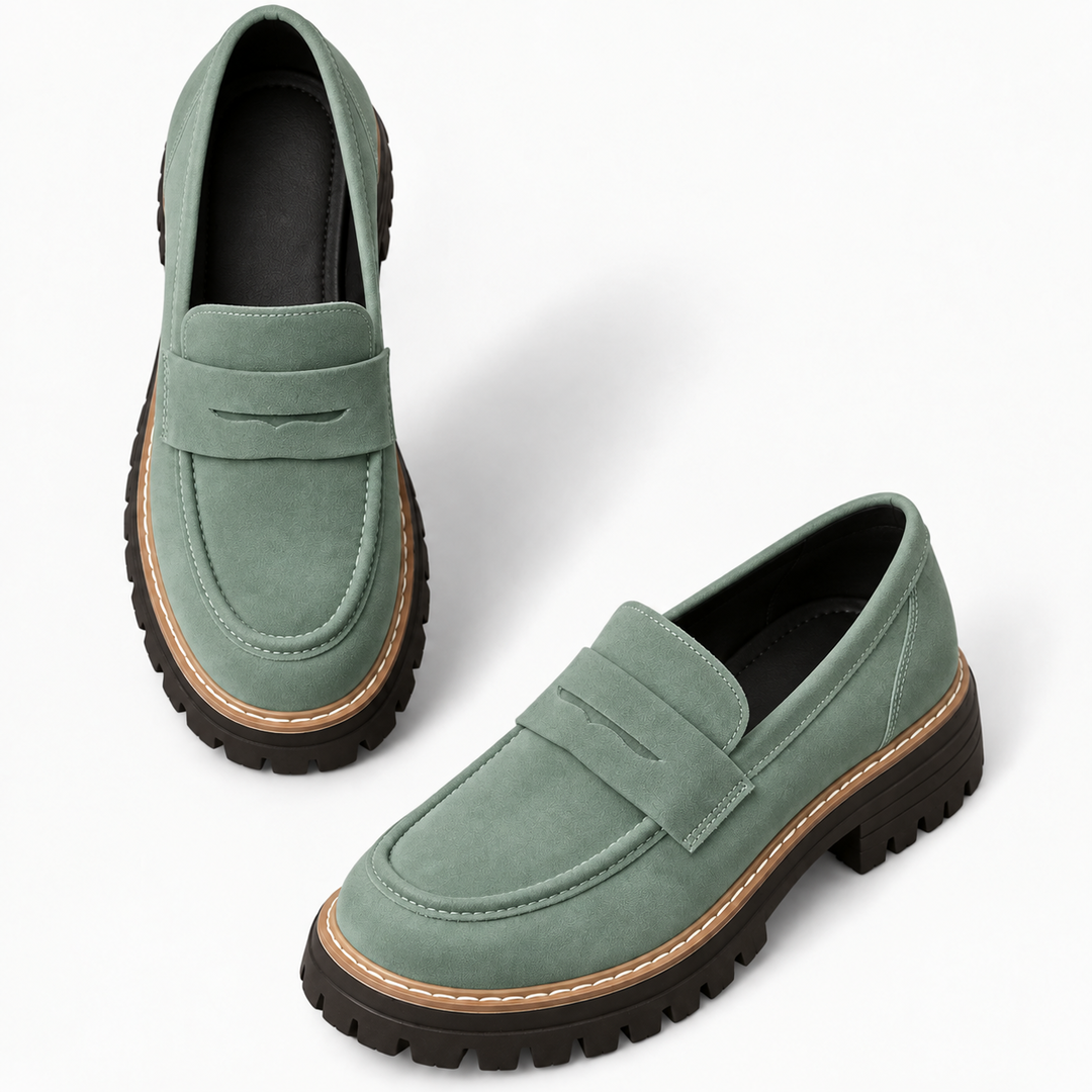 Gwen Casual Flat Loafers in sage green