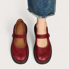 Janina Cushioned Comfort Shoes in wine red, worn