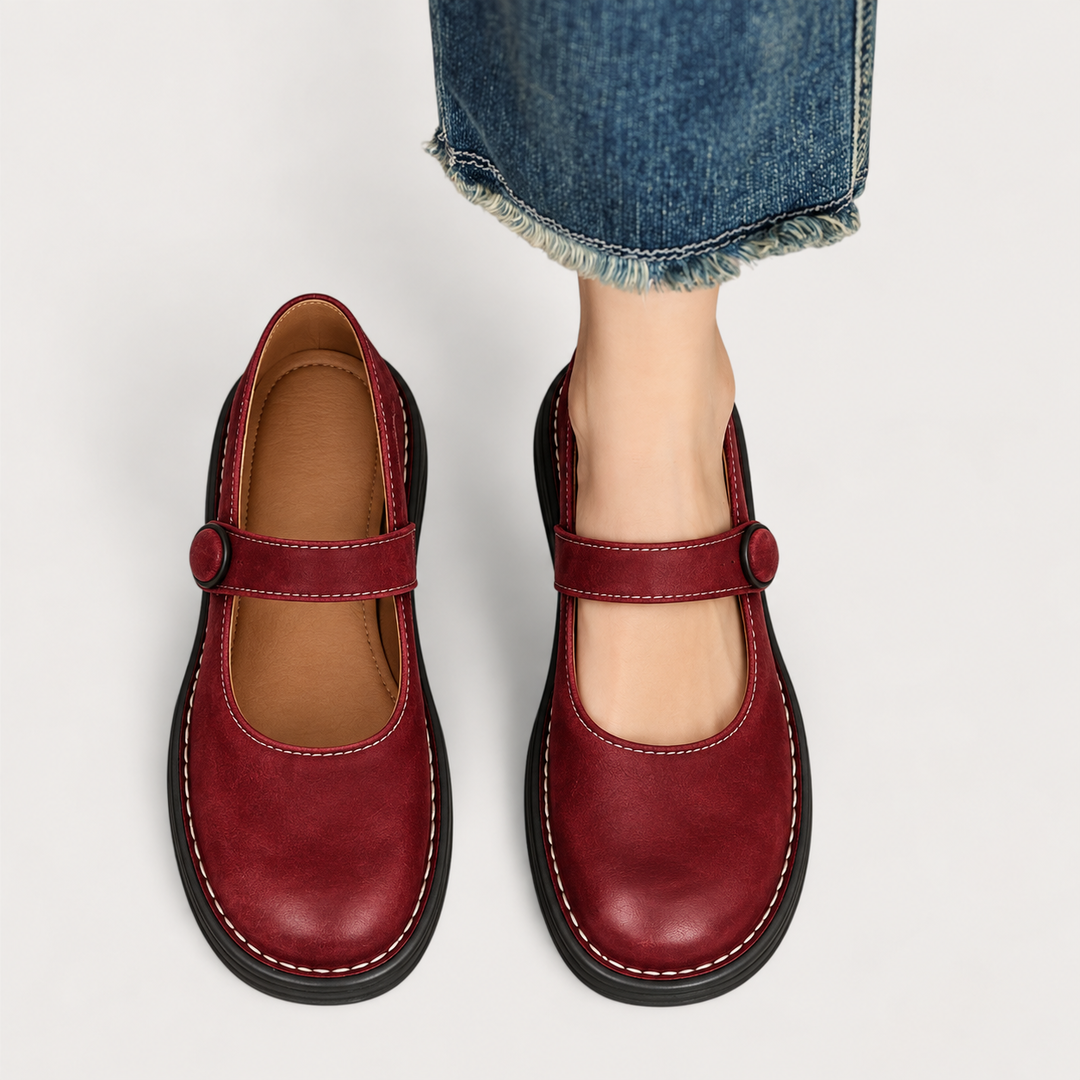 Janina Cushioned Comfort Shoes in wine red, worn