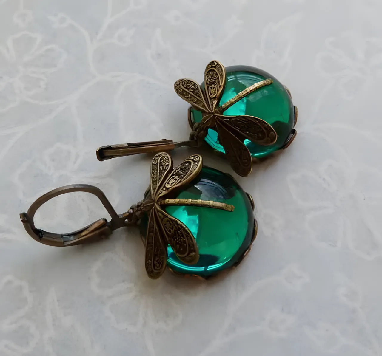 Spherical Dragonfly Earrings in Antique Gold