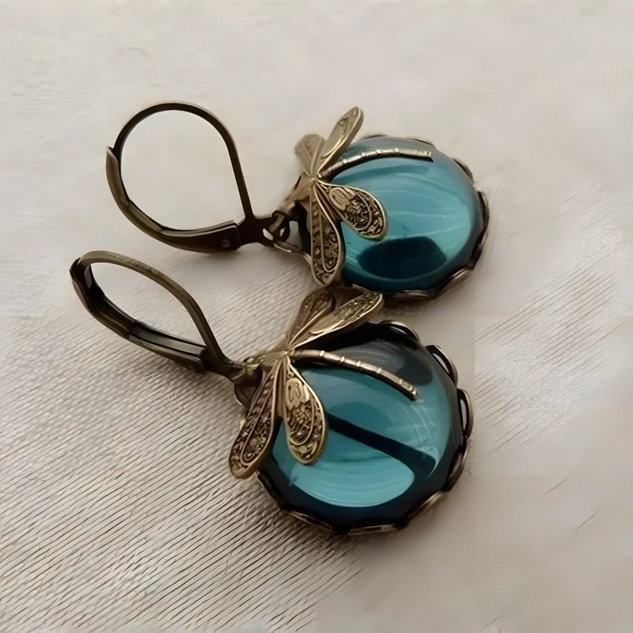 Spherical Dragonfly Earrings in Antique Gold
