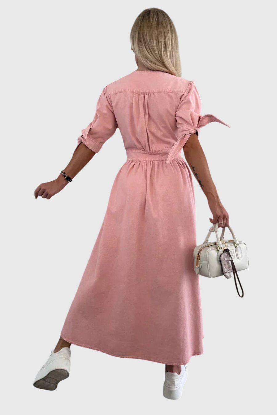 Roslyn | Denim Tie-Sleeve Maxi Dress