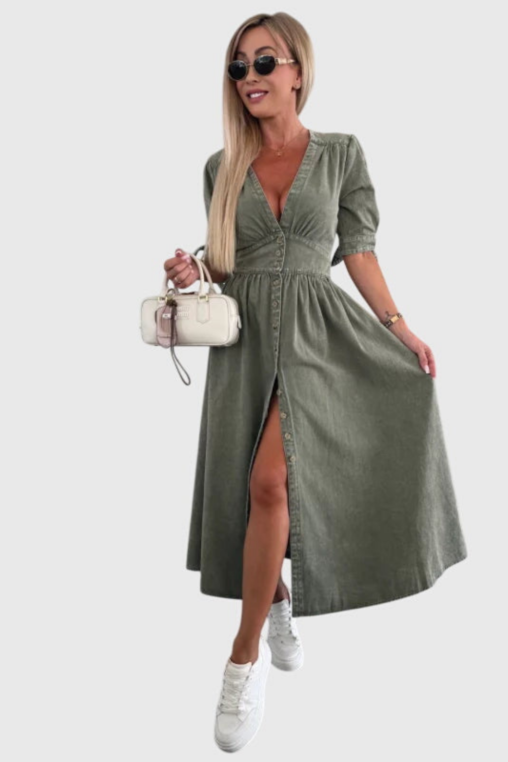 Roslyn | Denim Tie-Sleeve Maxi Dress