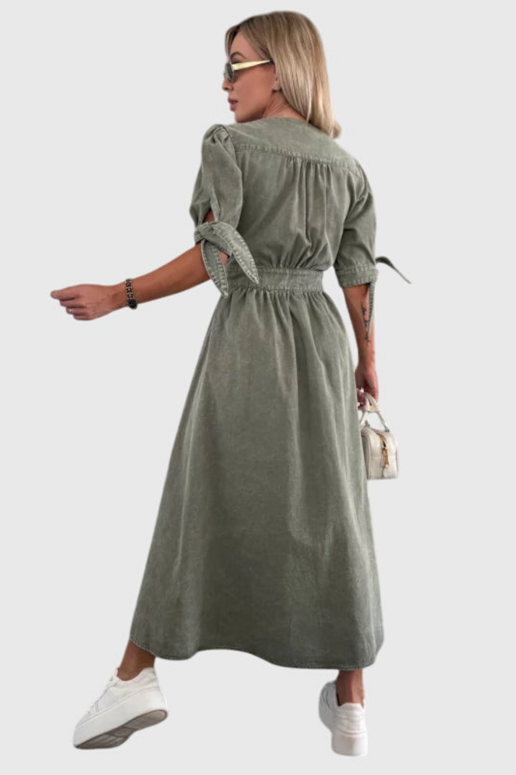 Roslyn | Denim Tie-Sleeve Maxi Dress