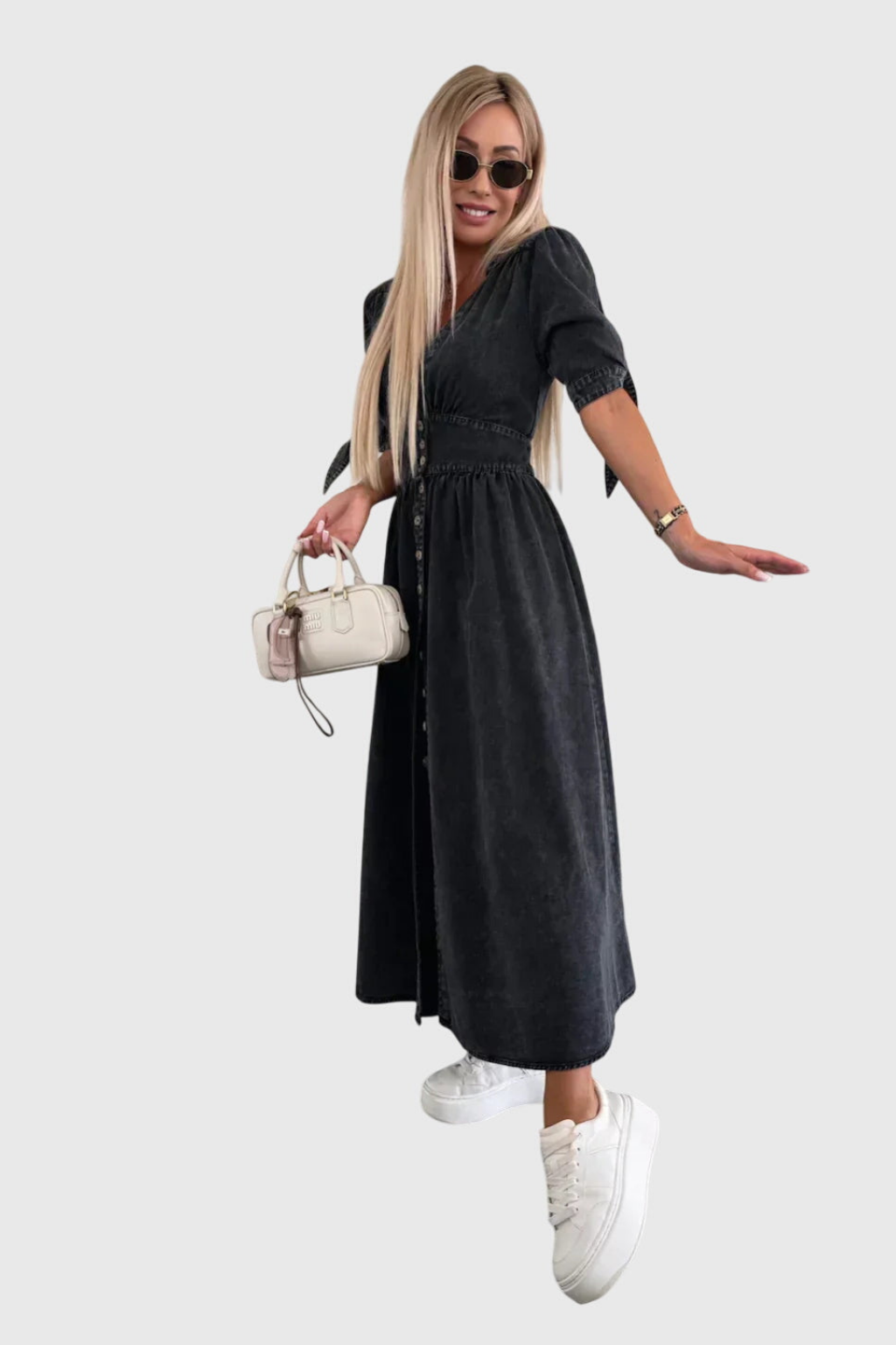 Roslyn | Denim Tie-Sleeve Maxi Dress