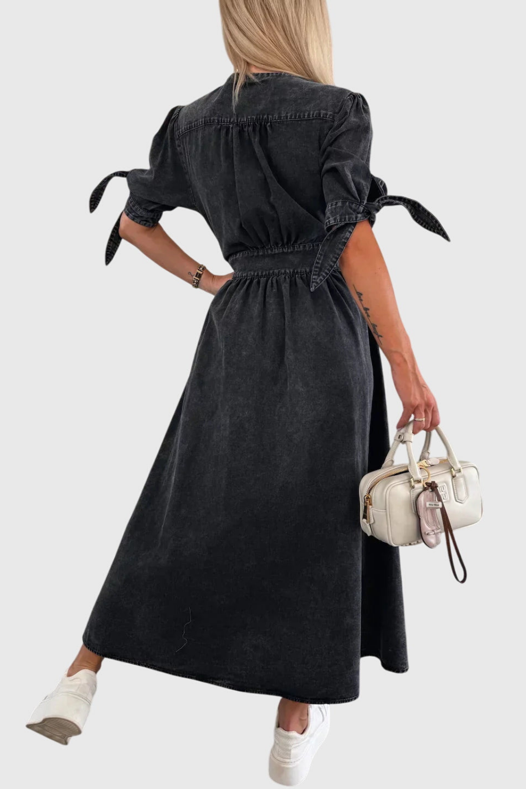 Roslyn | Denim Tie-Sleeve Maxi Dress
