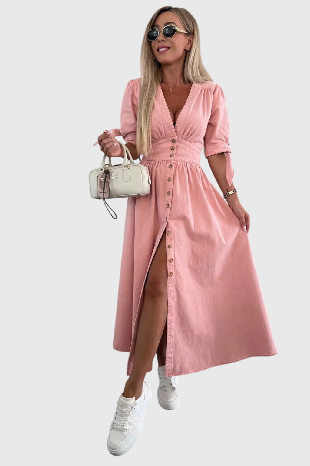 Roslyn | Denim Tie-Sleeve Maxi Dress