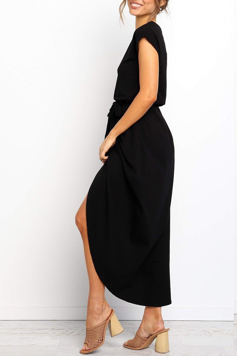 Mafalda | Cap-Sleeve Belted Wrap Midi Dress
