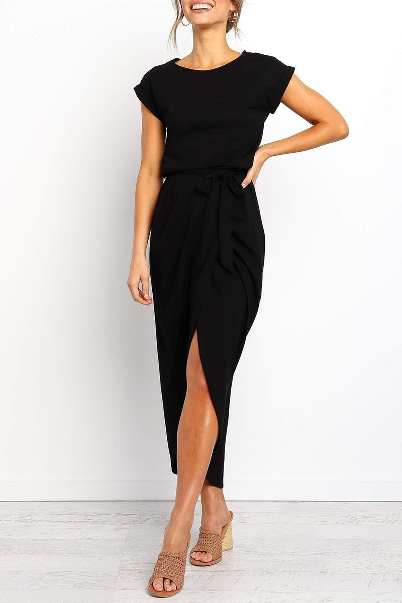 Mafalda | Cap-Sleeve Belted Wrap Midi Dress