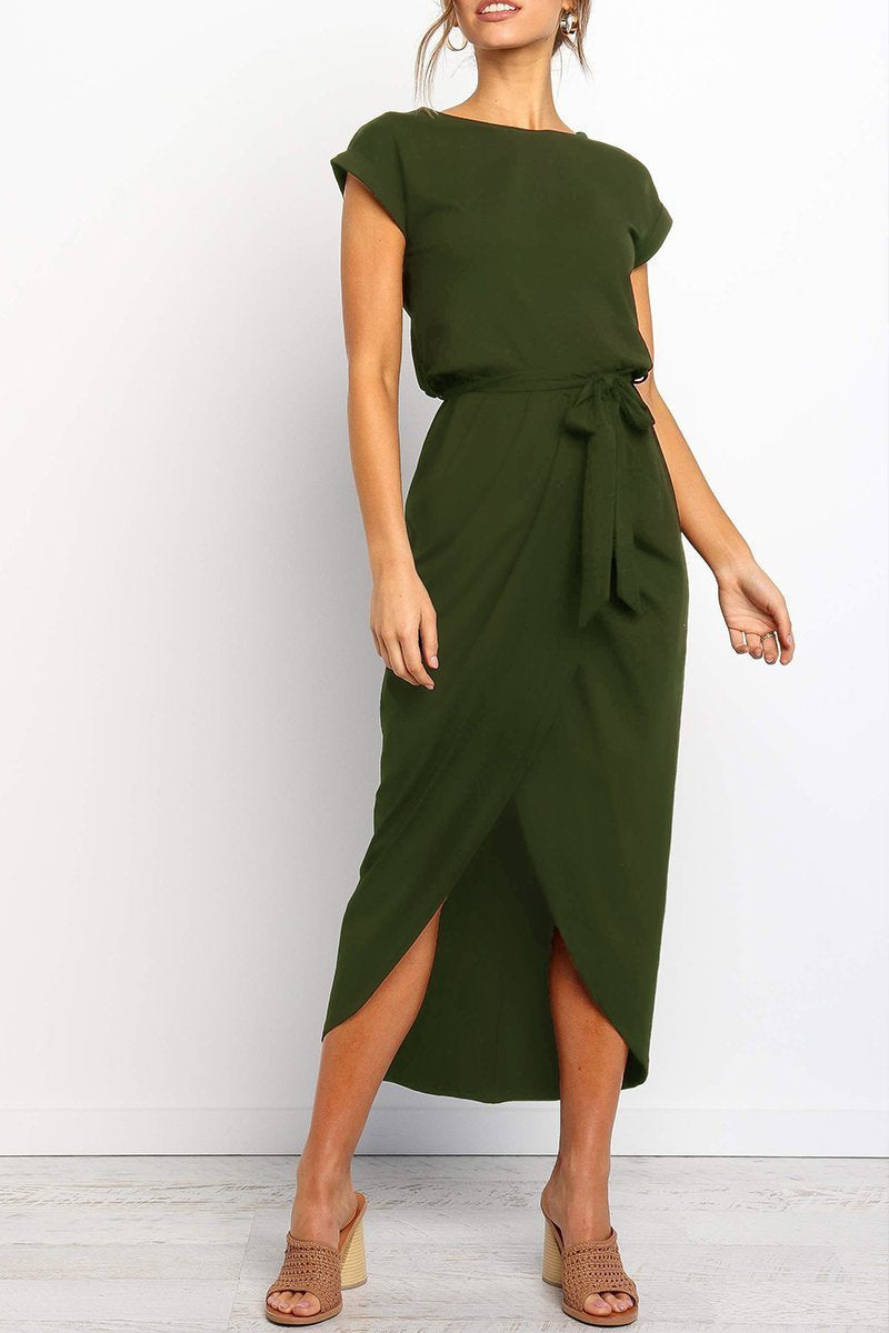 Mafalda | Cap-Sleeve Belted Wrap Midi Dress