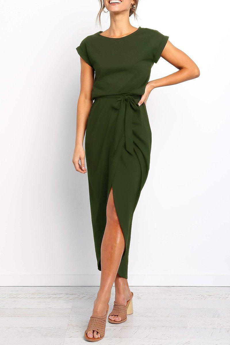 Mafalda | Cap-Sleeve Belted Wrap Midi Dress