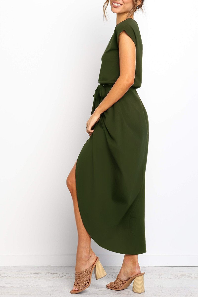Mafalda | Cap-Sleeve Belted Wrap Midi Dress