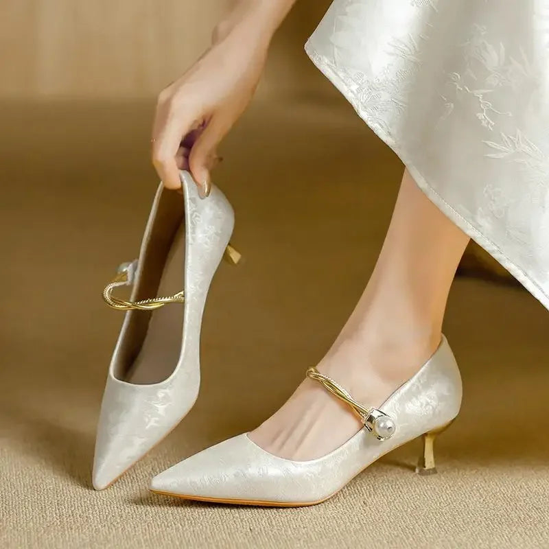 Cheryl | Pearl Strap Kitten Heels