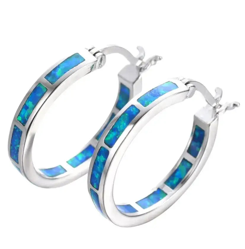 Chic Hoop Earrings with Blue Fire Opal