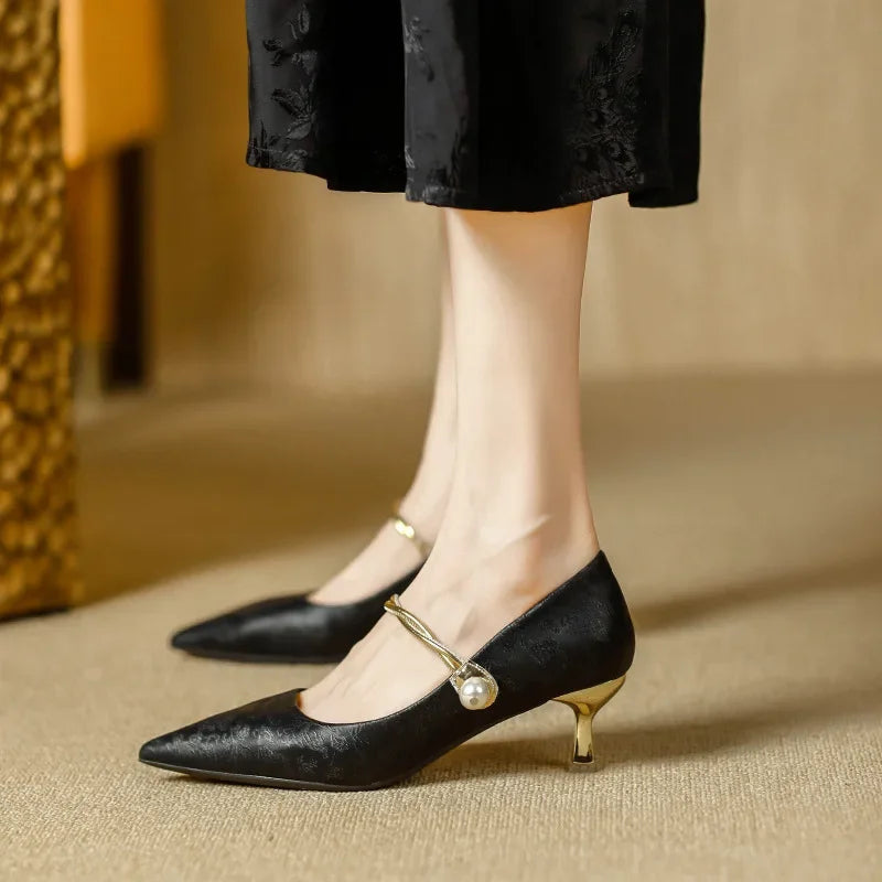 Cheryl | Pearl Strap Kitten Heels