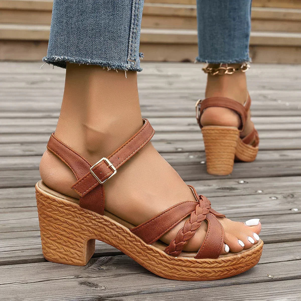 Senna | Braided Buckle Platform Sandals
