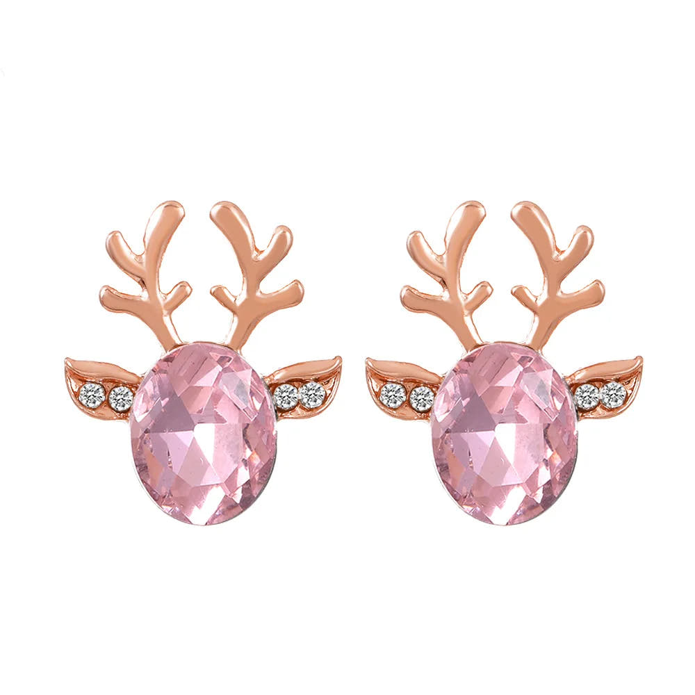 Festive Reindeer Crystal Stud Earrings