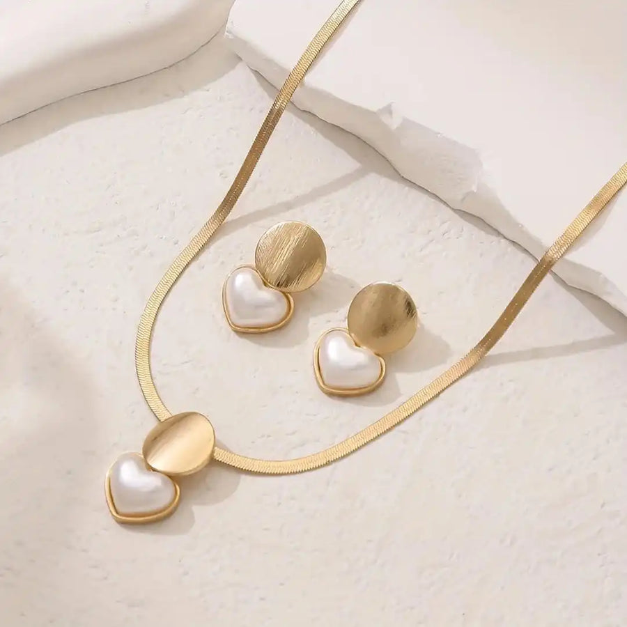Vintage Gold Heart Necklace and Earrings Set