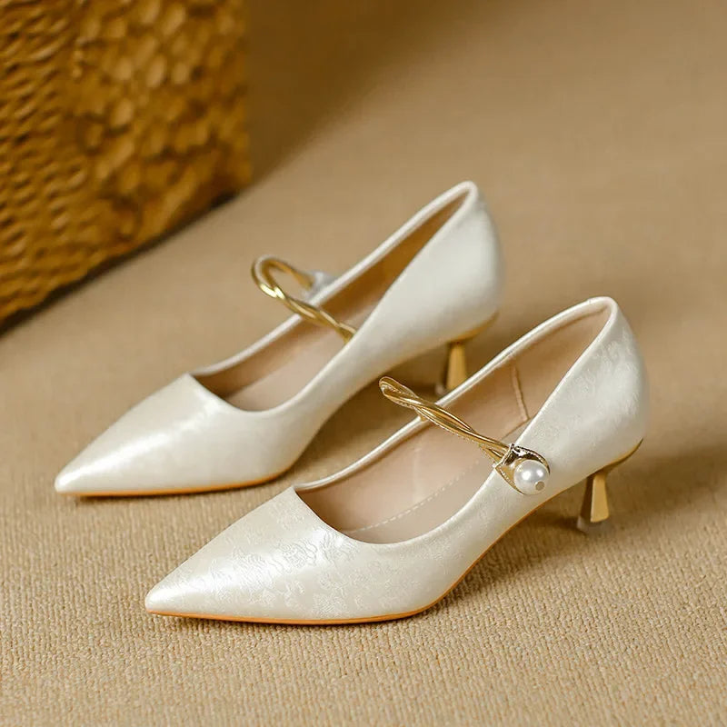 Cheryl | Pearl Strap Kitten Heels