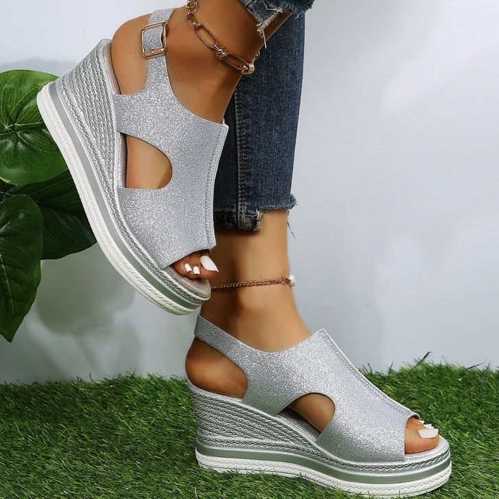 Marivelle | Metallic Cut-Out Wedge Sandals