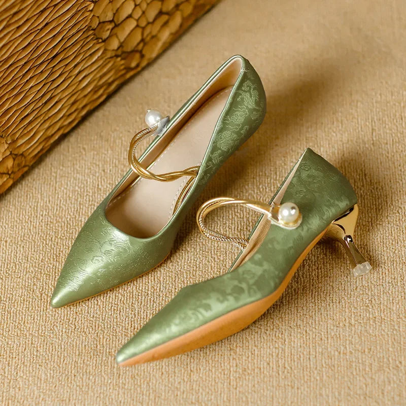 Cheryl | Pearl Strap Kitten Heels