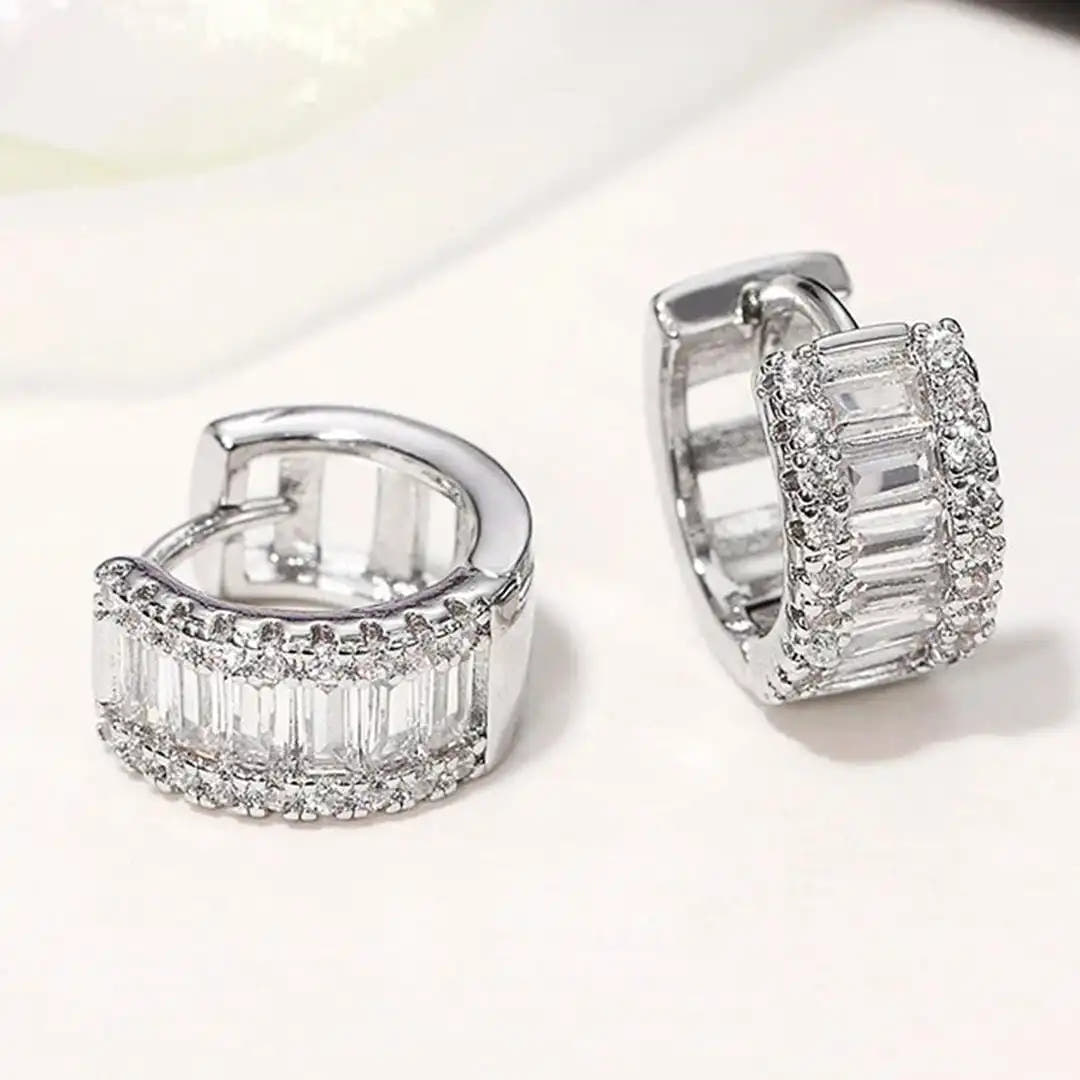 Mini Baguette Zirconia Hoop Earrings