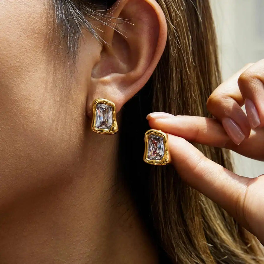 Timeless Gold Zircon Square Earrings