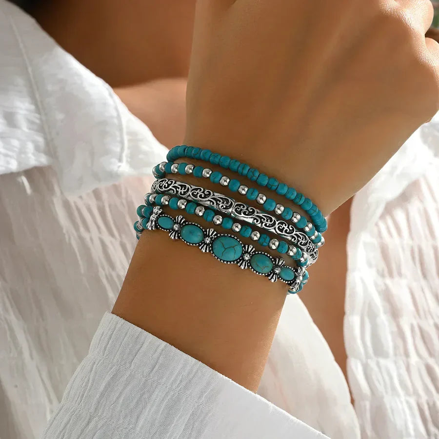 Boho Bracelet Set with Turquoise Beads