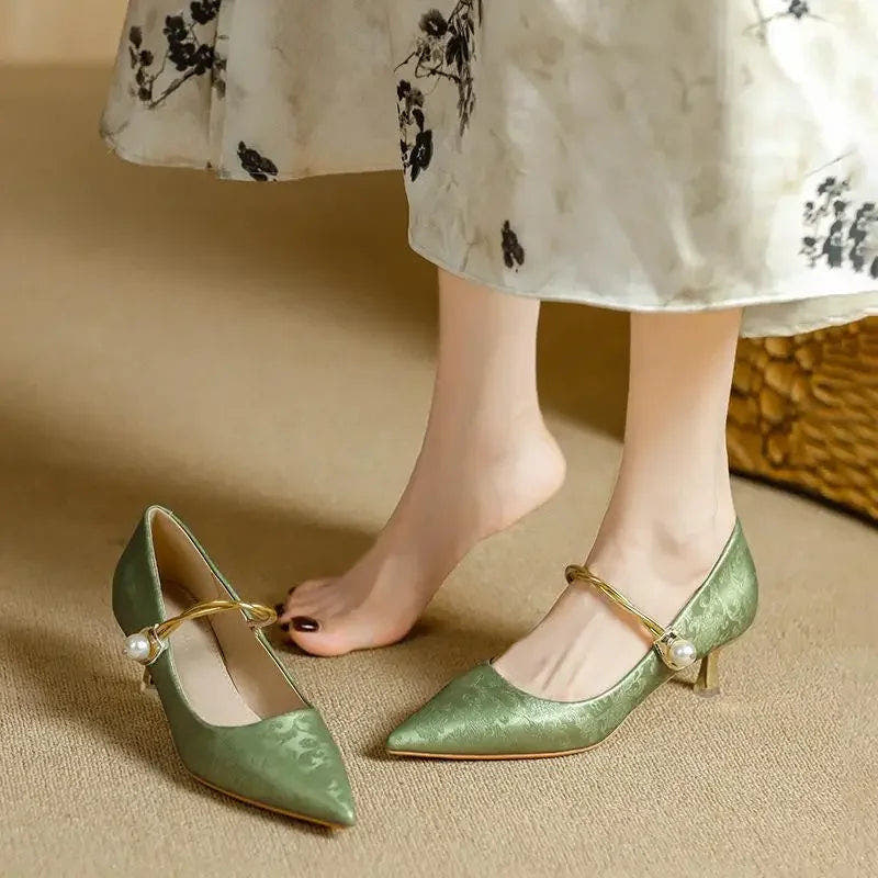Cheryl | Pearl Strap Kitten Heels