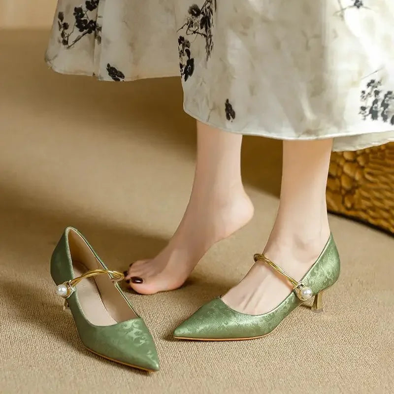 Cheryl | Pearl Strap Kitten Heels