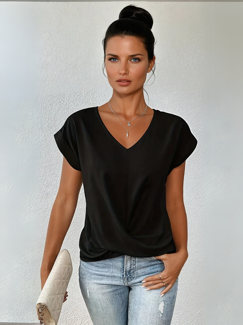 Dorothea | Satin Twist-Front V-Neck Top