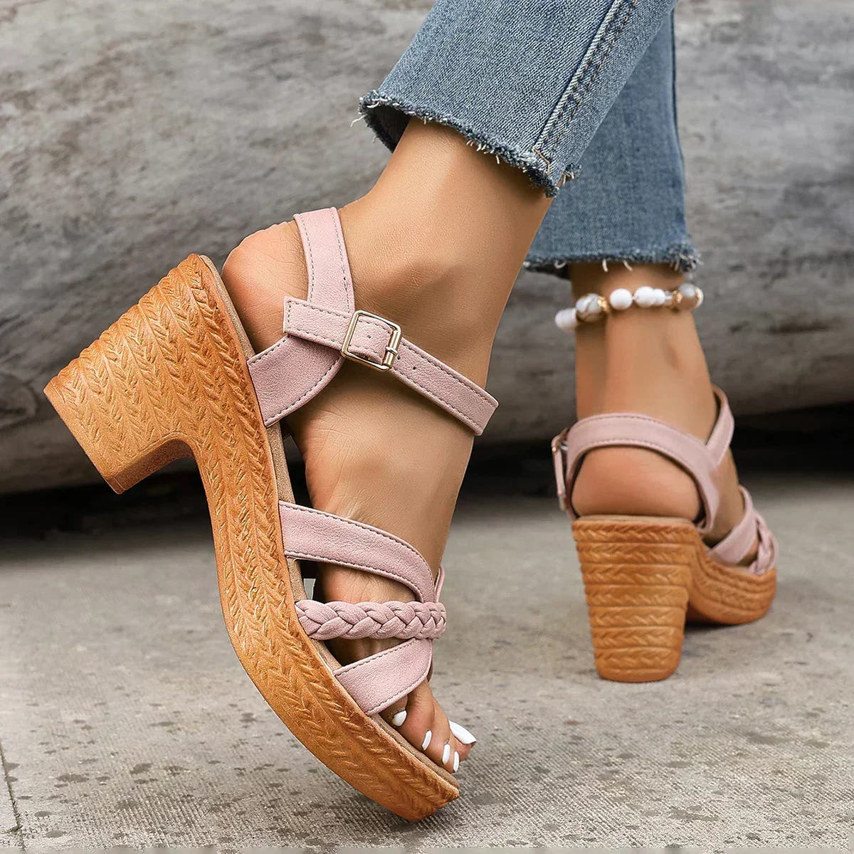 Senna | Braided Buckle Platform Sandals