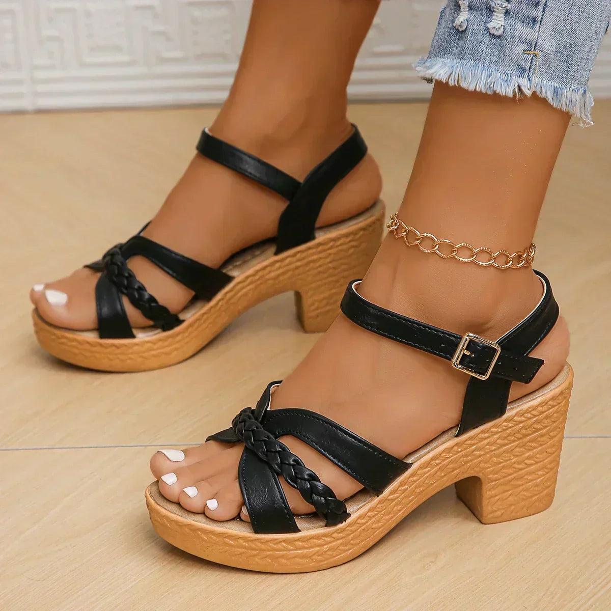 Senna | Braided Buckle Platform Sandals