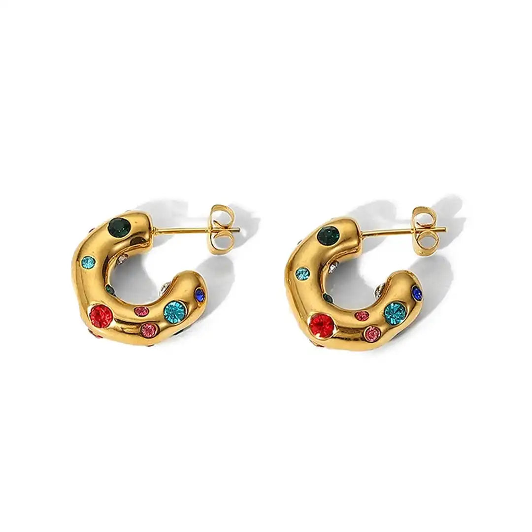 Shimmering Gold Zircon Circle Hoop Earrings