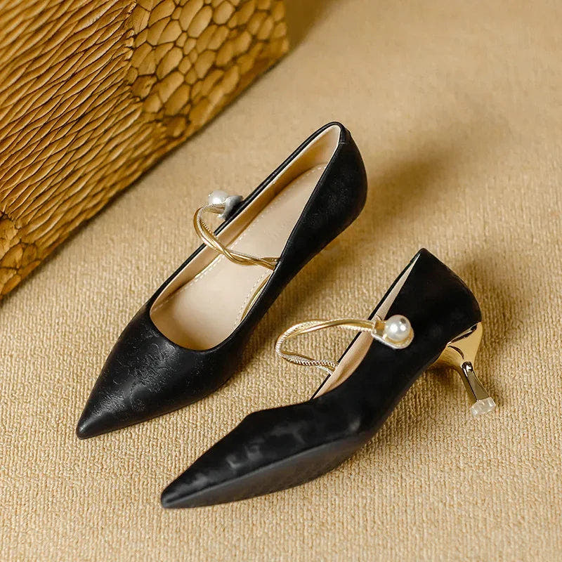 Cheryl | Pearl Strap Kitten Heels