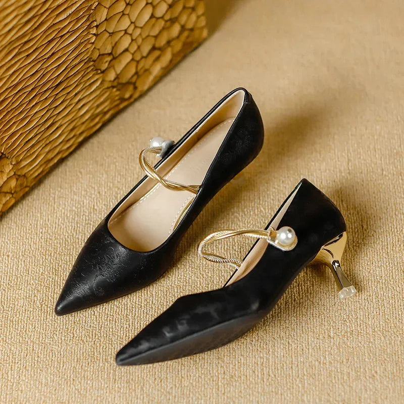 Cheryl | Pearl Strap Kitten Heels
