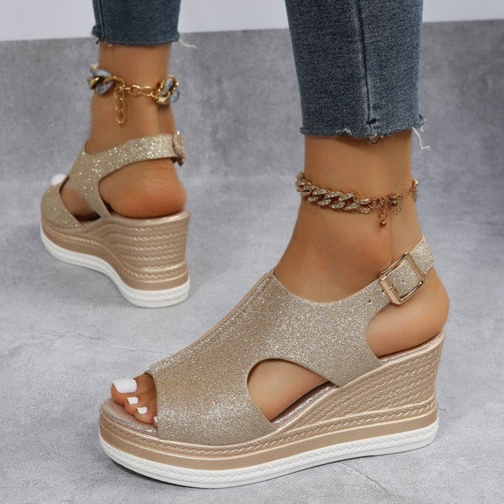 Marivelle | Metallic Cut-Out Wedge Sandals