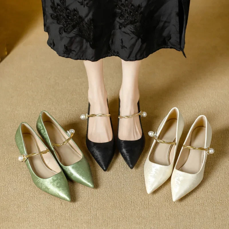Cheryl | Pearl Strap Kitten Heels