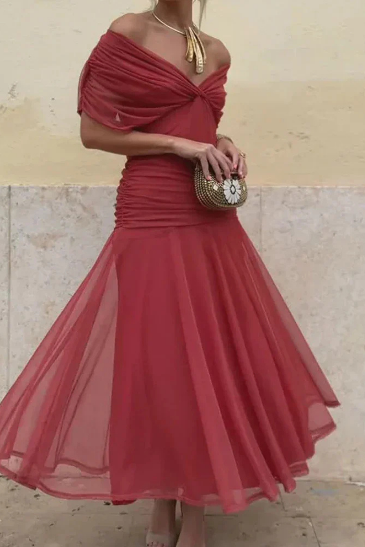 Giuliana | Off-Shoulder Twist-Front Chiffon Midi Dress