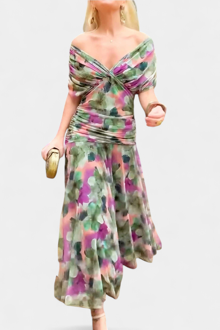 Giuliana | Off-Shoulder Twist-Front Chiffon Midi Dress