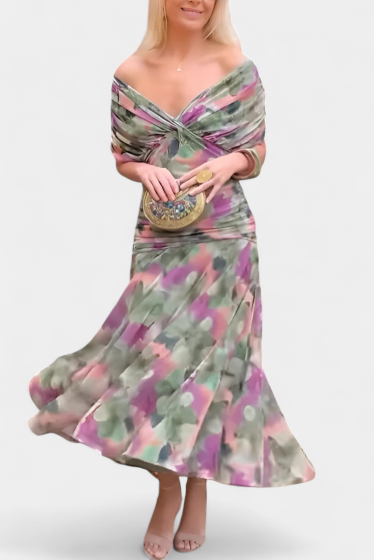 Giuliana | Off-Shoulder Twist-Front Chiffon Midi Dress