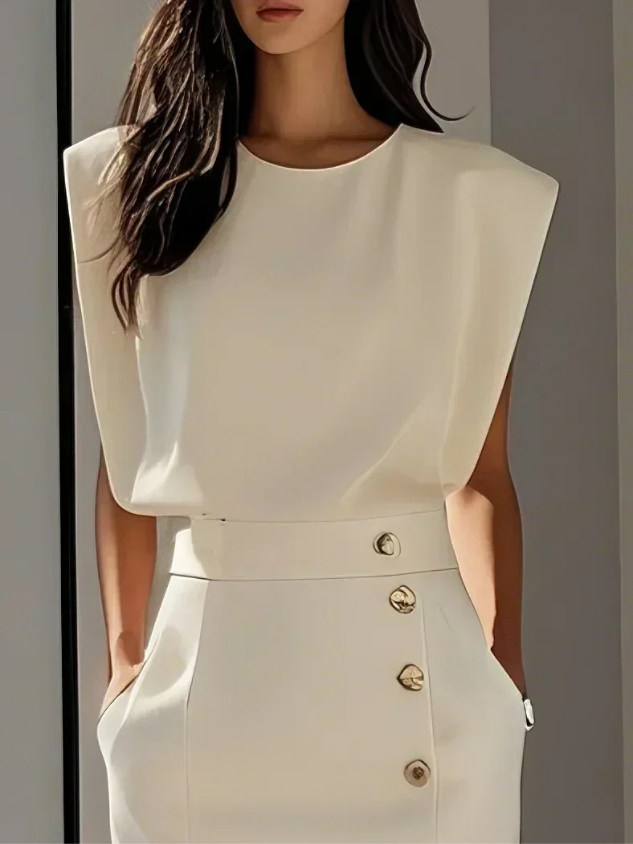 Lavinia | Sleeveless Button-Front Slit Midi Dress