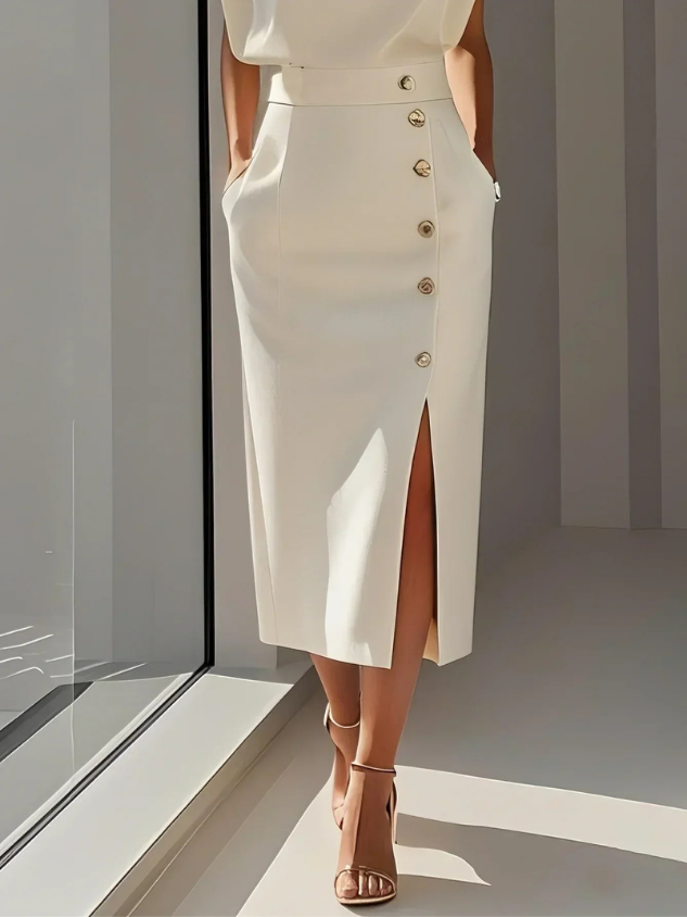 Lavinia | Sleeveless Button-Front Slit Midi Dress