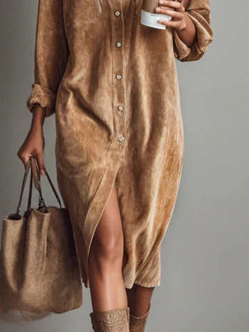 Jolanda | Velvet Button-Down Shirt Dress