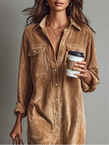 Jolanda | Velvet Button-Down Shirt Dress