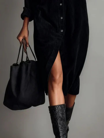 Jolanda | Velvet Button-Down Shirt Dress