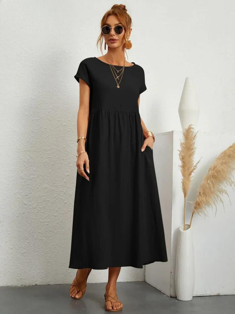 Tenley | Cap-Sleeve Gathered-Waist Midi Dress