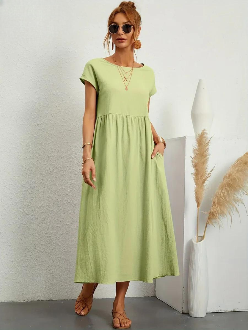 Tenley | Cap-Sleeve Gathered-Waist Midi Dress